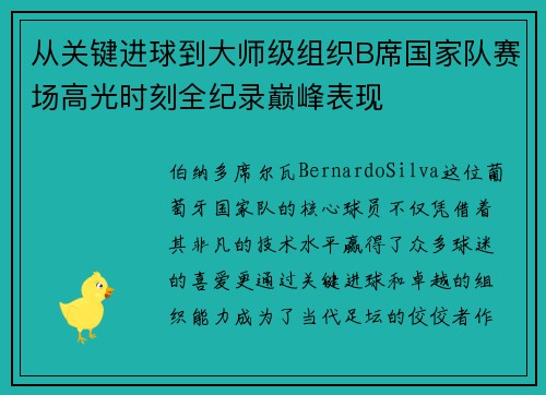 从关键进球到大师级组织B席国家队赛场高光时刻全纪录巅峰表现 从关键进球到大师级组织B席国家队赛场高光时刻全纪录巅峰表现